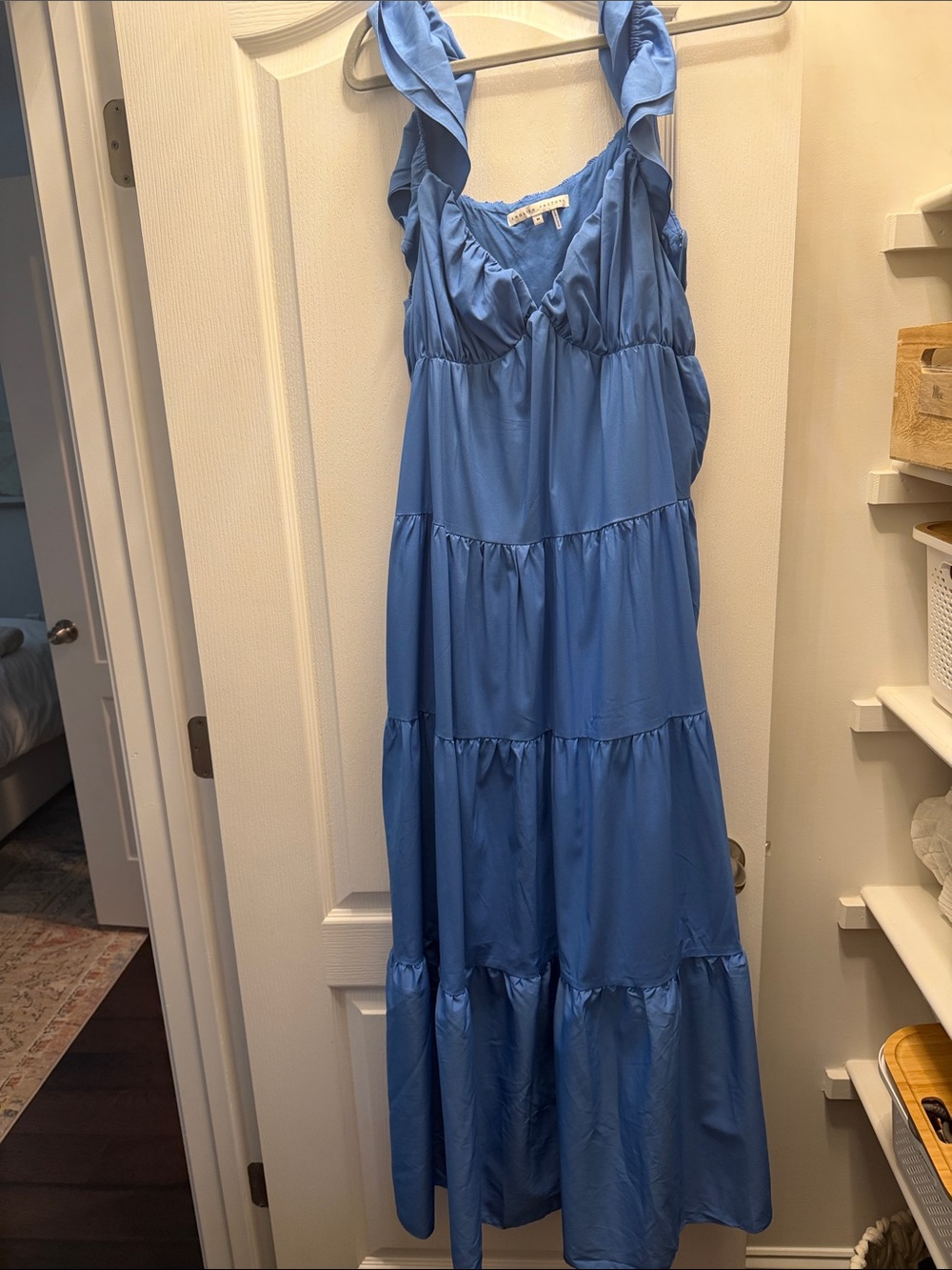English Factory Sky Blue Tiered Maxi Dress with Ruffle Straps